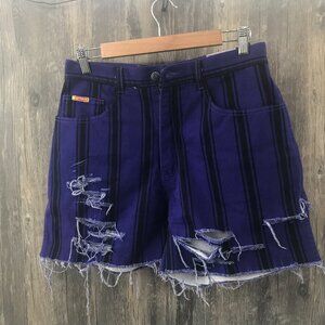 vintage 90s Paco purple & black striped denim distressed cut off shorts size 30